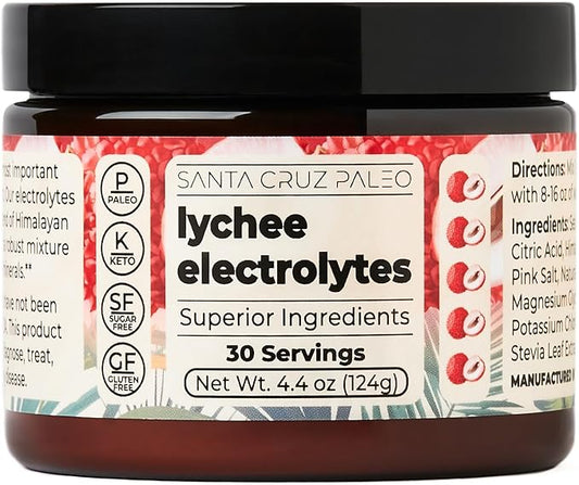Santa Cruz Paleo Electrolyte Powder Lychee with Himalayan & Sea Salt, Magnesium, Potassium, Sugar-Free, 30 Servings