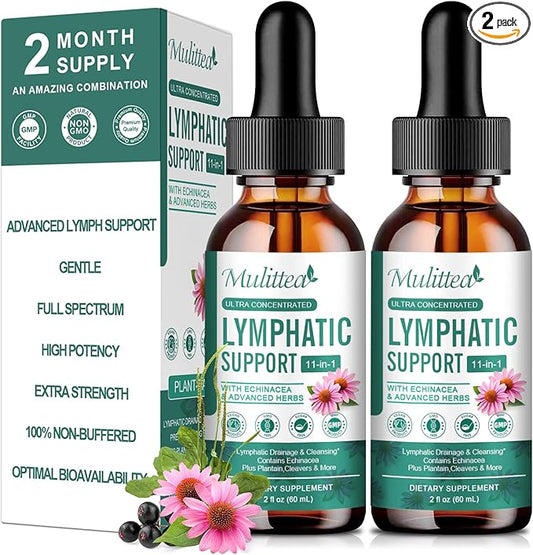 Lymphatic Drainage Drops-Vegan 11-in-1 Lymphatic Drainage Supplements-Lymph System Support with Echinacea,Cleavers,Elderberry-Detox Cleanse-Non-GMO -2 fl oz-60 Servings-2 Pack