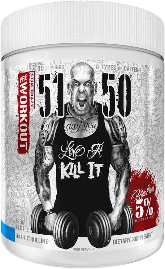 5% Nutrition Rich Piana 5150 High Stim Pre-Workout Powder | Extreme Energy, Focus, Pumps & Endurance | 400 mg Caffeine, Citrulline, Beta Alanine, N-Acetyl L-Tyrosine | 30 Srvgs (Blue Ice)
