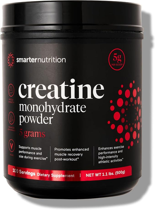 Smarter Nutrition Creatine Monohydrate Powder, 5000mg (5g) Per Serving - Creatine Powder for Women & Men, Unflavored, Pre-Workout & Post Workout Support for Muscle Mass & Hydration [100 Servings]