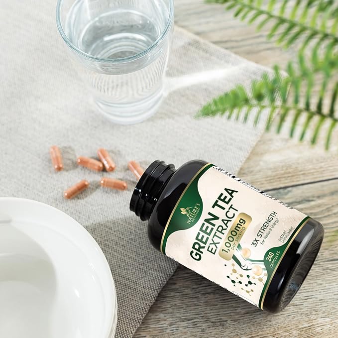 Green Tea Extract Supplement Pills 1000mg - 98% Standardized EGCG with Polyphenols - 3X Strength for Natural Energy - Supports Heart and Antioxidant Health - Nature's Gentle Caffeine - 240 Capsules