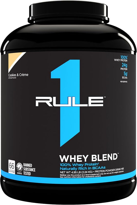 Rule One Proteins, R1 Whey Blend- Cookies & Crème, 24g Fast-Acting Whey Protein Concentrates, Isolates, and Hydrolysates Per Serving, with Naturally Occurring EAAs and BCAAs, 5lbs
