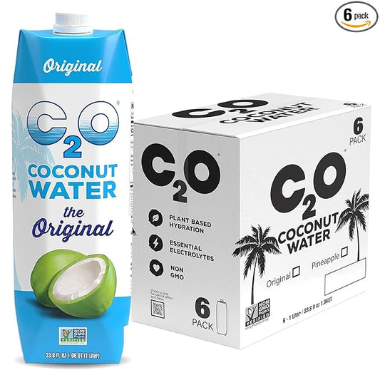 C2O - Organic Coconut Water, The Original Flavor (6 Pack) - Made with Fresh Coconut Water - Plant Based, Non GMO - Natural Hydration, Essential Electrolytes, & Potassium - 6 Tetra Packs, 33.8 FL OZ