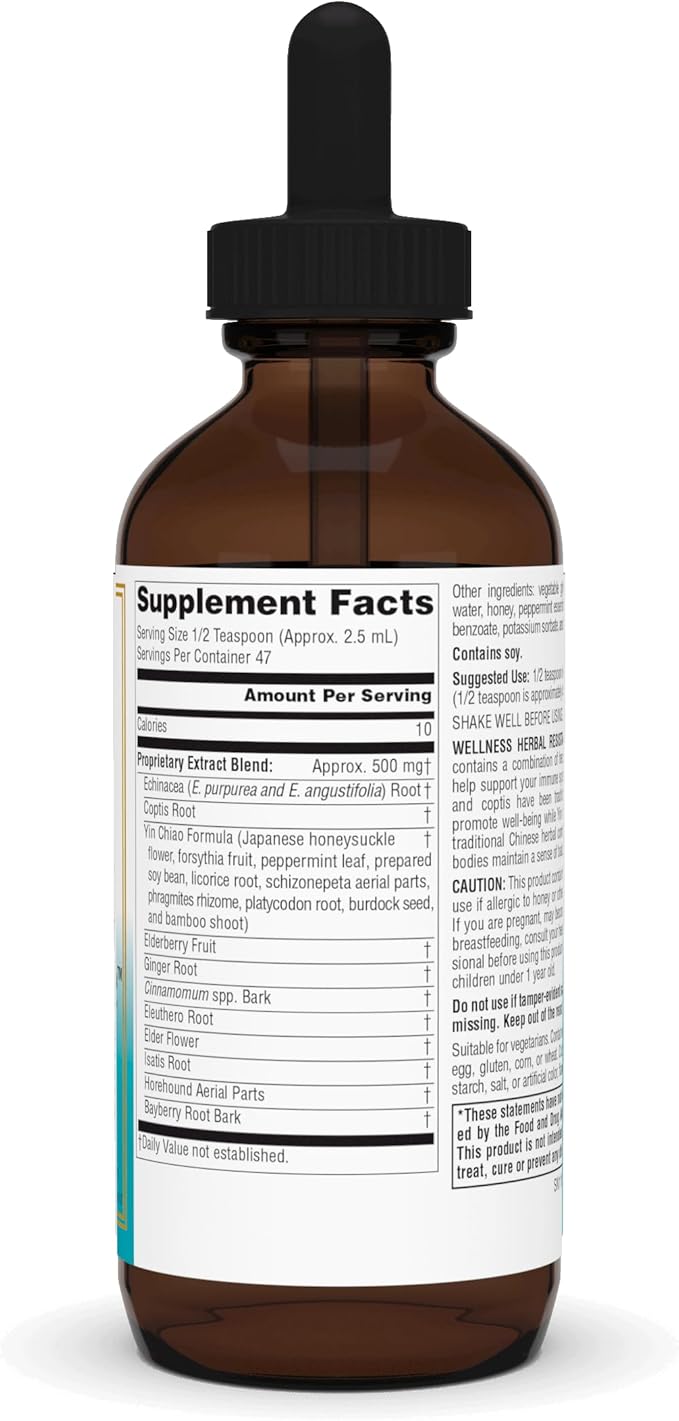 Source Naturals Wellness Herbal Resistance Liquid with Echinacea, Coptis, and Yin Chiao, Immune Support* - Alcohol Free - 4 Fliud Oz