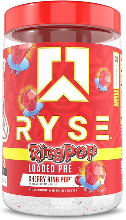 Ryse Loaded Pre Workout Powder - Ring Pop Cherry - Daily Pre-Workout for Men & Women with 325mg Caffeine, Beta Alanine, and Citrulline for Pump, Focus, and Energy - 30 Servings