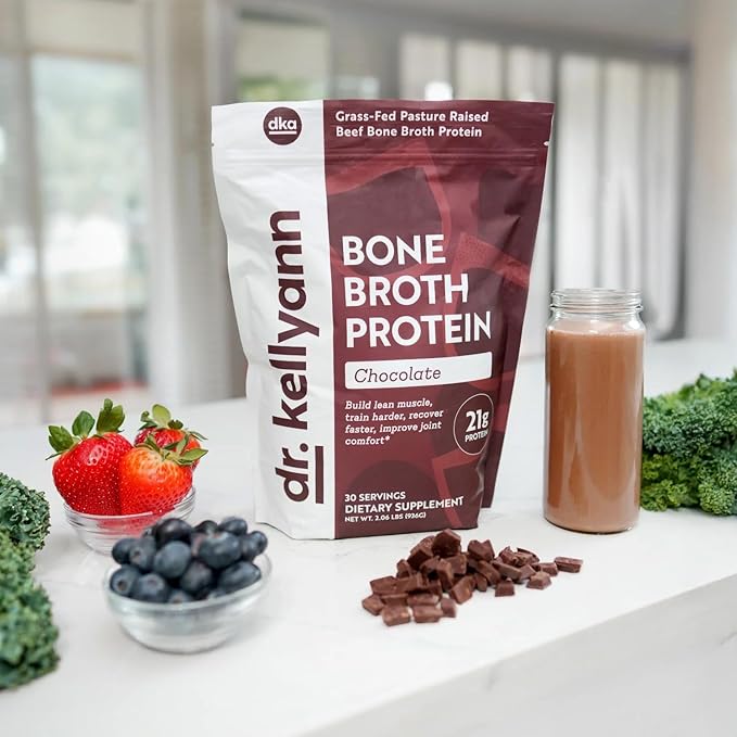 Dr. Kellyann Keto Bone Broth Protein Powder Chocolate - Protein 21g, 2g Net Carbs - Grass Fed Hydrolyzed Collagen - Sugar, Gluten and Dairy Free, Paleo, Keto Protein Shakes (30 Servings)