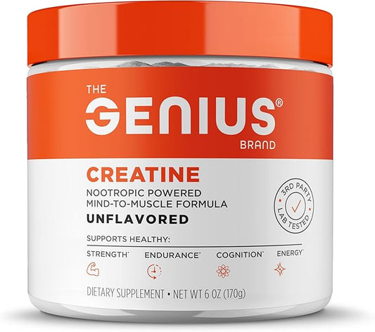 Genius Micronized Creatine Monohydrate Powder, Post Workout Supplement, Unflavored - 100% Naturally Flavored & Sweetened - Supports Muscle Building, Cellular Energy & Cognitive Function – 170g