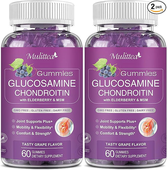 Glucosamine Chondroitin Gummies - Extra Strength Joint Support Supplement with MSM & Elderberry for Natural Joint, Antioxidant Immune Support for Adults, Men & Women-Sugar-Free (2 Pack)