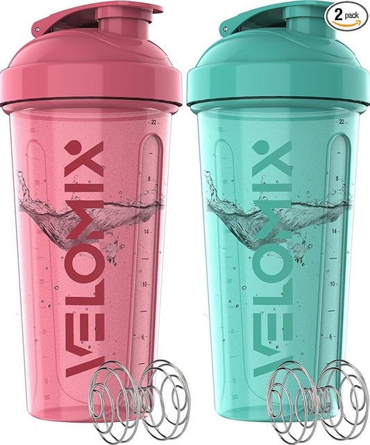 -2 Pack- 28 oz Protein Shaker Bottles for Protein Mixes - 2x Wire Whisk | Leak Proof Shaker Cups for Protein Shakes | Protein Shaker Bottle Pack | Shakers for Protein Shakes-Pink&Turquise