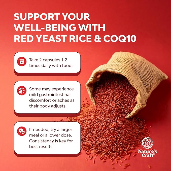 Red Yeast Rice with CoQ10 Supplement - Extra Strength Red Yeast Rice 1200 mg. Capsules with CoQ10 100mg Per Serving - Heart Health Supplement 3rd Party Tested Vegan Non-GMO & Citrinin-Free (1 Month)
