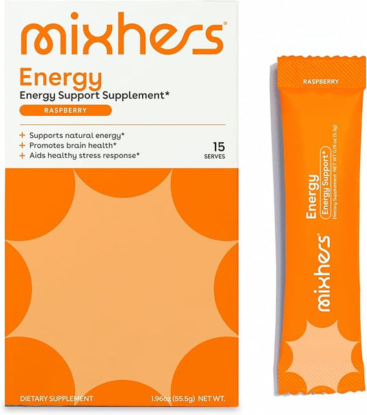 Energy - Natural Energy Support Drink Mix - Metabolism Supplement - For Brain Health - With Green Tea Extract, L-Theanine & Taurine - 15 Pack - Raspberry Punch Flavor