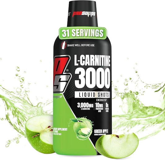 PROSUPPS L-Carnitine Liquid 3000, Stimulant-Free Liquid Shots for Men & Women - Clean Workout Drink for Energy, Performance & Muscle Recovery - No Sugar, No Carbs - 31 Servings, Green Apple