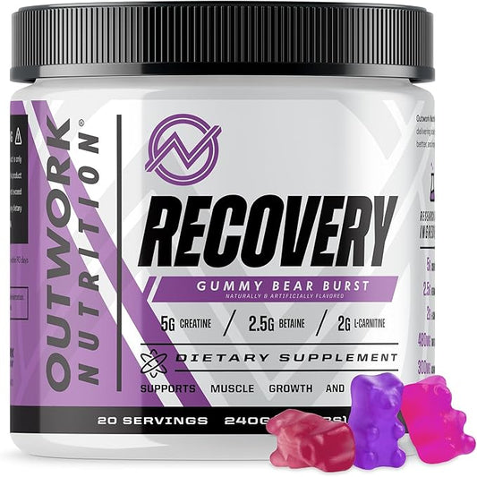 Outwork Nutrition Recovery Drink - Post Workout Recovery Powder & Creatine Monohydrate Muscle Builder for Men & Women - Creatine for Men & Women - After Workout Drink - Gummy Bear Burst, 230 Gr