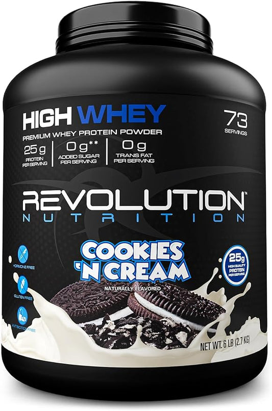 High Whey, Protein Powder 6LB, Whey Isolate, Gluten Free, Lean Muscle Mass for Men & Women, 25g of Protein Per Scoop, 2.7kg, 73 Servings (Cookies & Cream, 6 Pound)