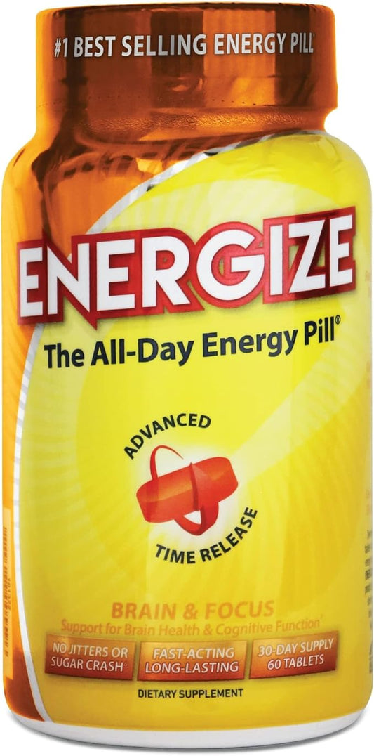 iSatori Energize Brain & Focus Caffeine Pills - Fast Acting All Day Energy Pills, Brain Booster, Energy and Focus Supplement, Time Release Caffeine Means No Jitters, No Crash (60 Tablets)