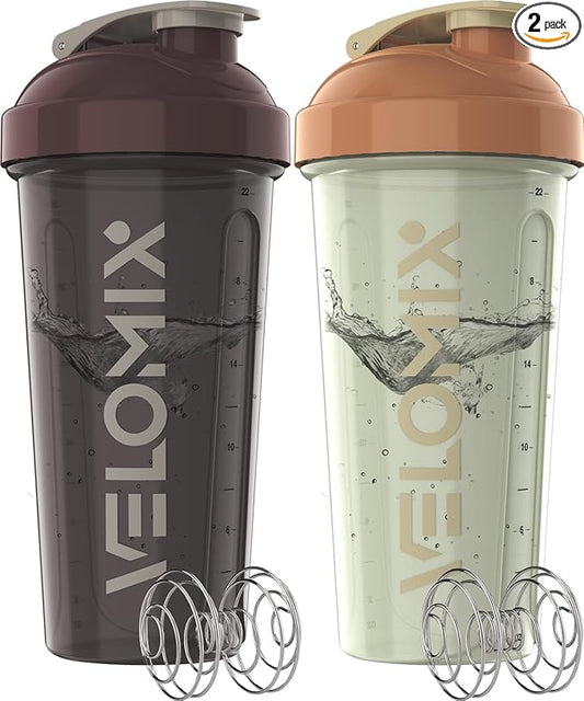 -2 Pack- 28 oz Protein Shaker Bottles for Protein Mixes - 2x Wire Whisk | Leak Proof Shaker Cups for Protein Shakes | Protein Shaker Bottle Pack | Shakers for Protein Shakes-Mixed Color