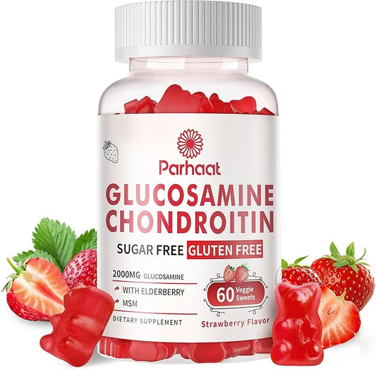 Glucosamine Chondroitin Gummies with MSM & Elderberry Extra Strength - Joint Support, Antioxidant Immune Support Supplement for Adults, Men & Women.Strawberry