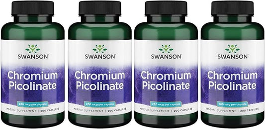 Swanson Chromium Picolinate - Natural Supplement Promoting Metabolism & Weight Management - Supports Healthy Blood Sugar Levels Already Within The Normal Range - (200 Capsules, 200mcg Each) 4 Pack