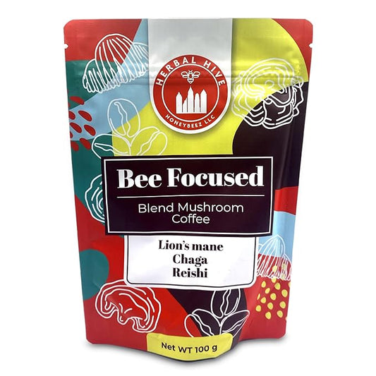 Mushroom Coffee by Herbal Hive Bee Focused Includes Adaptogens Reishi, Lion's Mane, and Chaga Superfood Low Acid Instant 30 Servings (3.5 oz, Dark Roast)