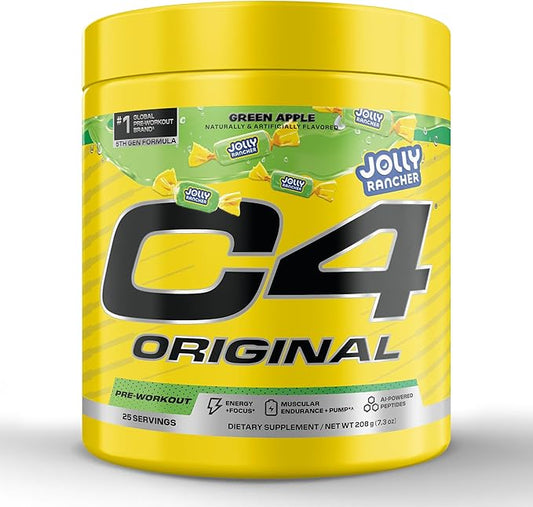 Cellucor C4 Original Pre Workout – Jolly Rancher Green Apple - Pre-Workout for Endurance, Focus & Performance with 200mg Caffeine, Beta-Alanine, Creatine Nitrate, L-Arginine & PeptiPump – 25 Servings