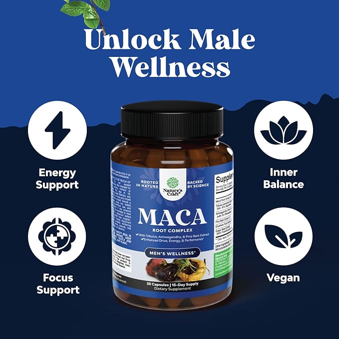 Bundle of Relaxing Calm Magnesium Gummies for Kids for Nerve Bone and Black Maca Root Capsules for Men - - Invigorating Drive Mood & Energy Booster for Men