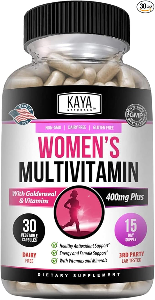 Kaya Naturals Women's Multivitamin, Overall Healthy Antioxidant, and Immune Support, Vitamins A, D, C, E, Biotin, Folic Acid, & Multi-Mineral, Energy & Metabolism Vitamin Supplement 30 Count