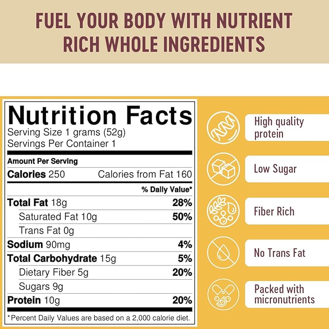 Mammoth Bar Almond Vanilla Bar - 10 Organic Protein Bars – Prebiotic • Paleo • Gluten Free • Egg Protein • GMO Free • Raw • Premium Nuts