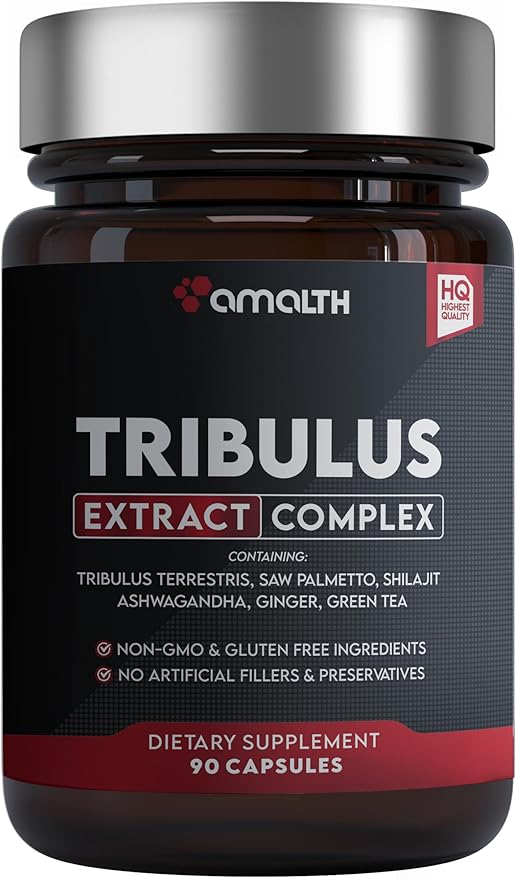 Amalth Tribulus Terrsestris, Per Serving, Highest Potency with Ashwagandha, Saw Palmetto, Panax Ginseng Shilajit Maca 90 Capsules