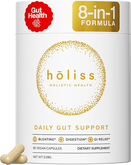 Daily Gut Health Supplement Capsules, Slippery Elm, Licorice Root, Marshmallow Root, Zinc Carnosine, Amino Acid & Plant Based Herbs for Digestive Health and Bloating Support, 60 Capsules