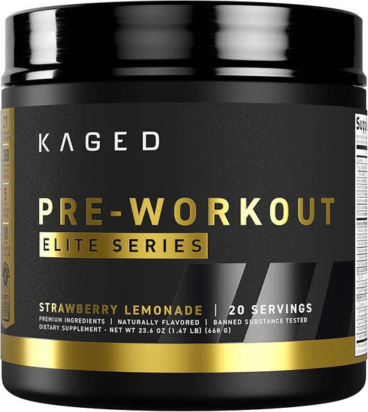 Kaged Pre Workout Powder Pre-Workout Elite for Men & Women, High Stimulant for Energy, Focus, Pumps, L-Citrulline, Beta Alanine, Creatine & 388mg of Organic Caffeine, Strawberry Lemonade