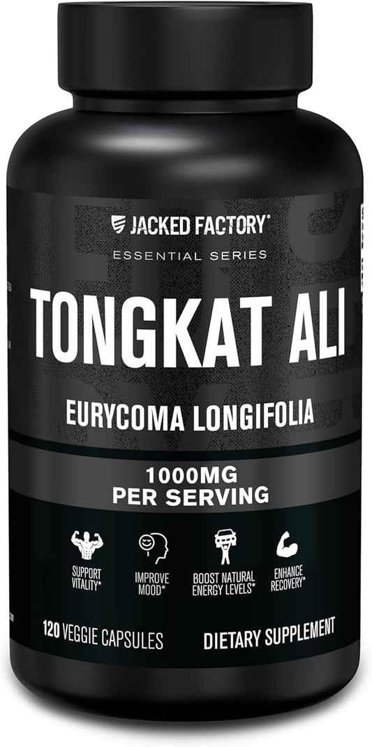 Jacked Factory Indonesian Tongkat Ali - 200:1 Extract Longjack Tongkat Ali for Men to Support Vitality, Improve Mood, Boost Natural Energy Levels, & Enhance Recovery - 120 Capsules