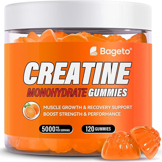 Creatine Monohydrate Gummies 5g for Men Women,Sugar Free Chewables Creatine Pre-Workout for Muscle Strength, Orange Flavor, 120 Count