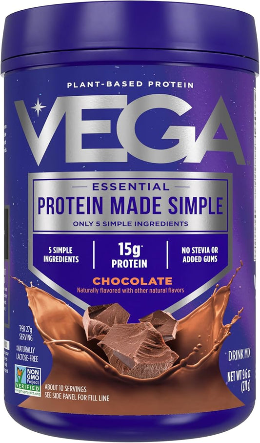 Vega Protein Made Simple, Dark Chocolate - Stevia Free Vegan Protein Powder, Plant Based, Healthy, Gluten Free, Pea Protein for Women and Men, 9.6 oz (Packaging May Vary)