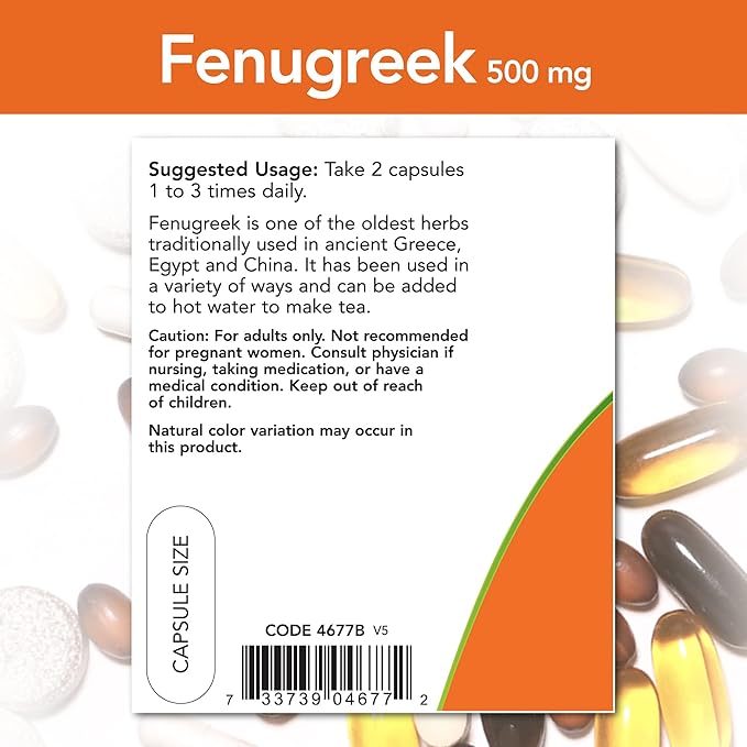 NOW Foods Fenugreek 500 mg Caps, 2 pk
