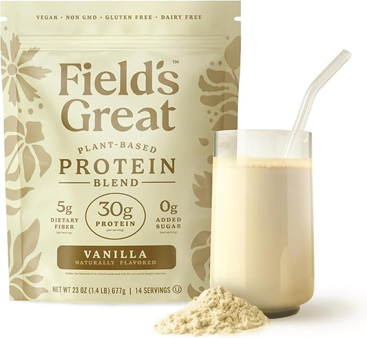 Field's Great Plant-Based Protein Shakes, Supports Muscle Maintenance, Gut Health & Energy with Clean Ingredients for Whole-Body Wellness, 30 Grams of Protein, 5 Grams of Fiber - 14 Servings (Vanilla)