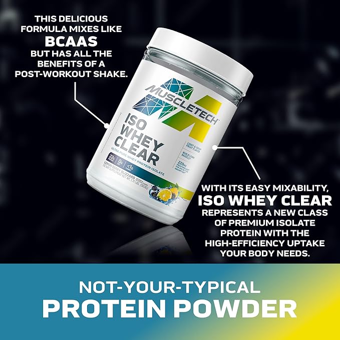 MuscleTech Whey Protein Powder Clear Whey Protein Isolate Whey Isolate Protein Powder for Women & Men Clear Protein Drink 22g of Protein, 90 Calories Lemon Berry Blizzard, 1.1lb(19 Servings)