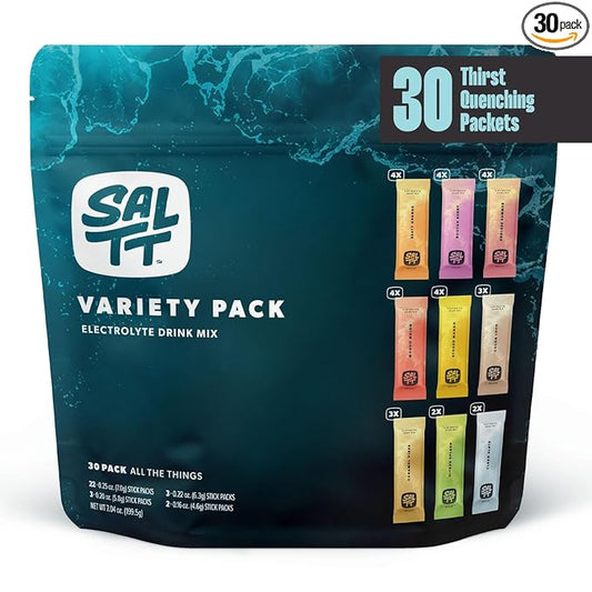 SALTT Electrolytes Powder Flavored Drink Mix - All The Things Variety - 30 Hydration Packets - Magnesium, Potassium, Sodium, Trace Minerals - Zero Sugar & Gluten Free - Travel Essentials