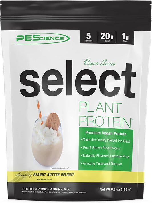 PEScience Select Vegan Plant Based Protein Powder, Peanut Butter Delight, 5 Serving, Premium Pea and Brown Rice Blend