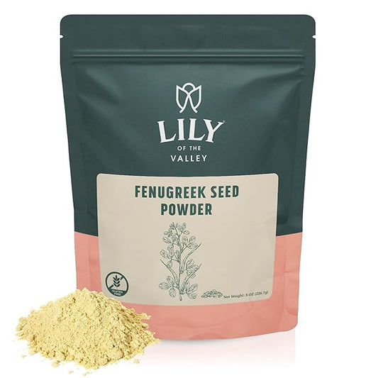 Lily of the Valley Fenugreek Seed Powder - 100% Raw Methi Seeds Ground - Ideal for Cooking & Meat Seasoning - Trigonella Foenum Graecum - Gluten Free - Packed in Resealable Ziplock Pouch (8oz, 226g)