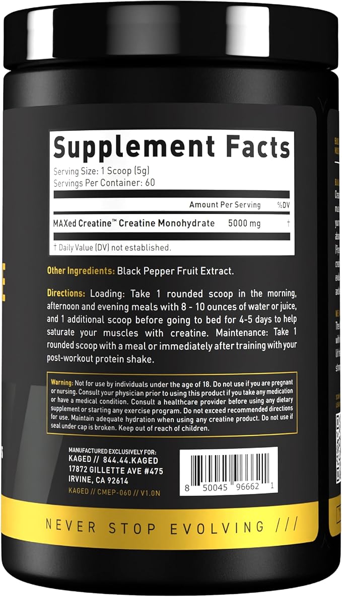 Kaged Creatine Monohydrate Elite - High Absorption Creatine with MAXCatalyst - Unflavored Powder - 60 Servings