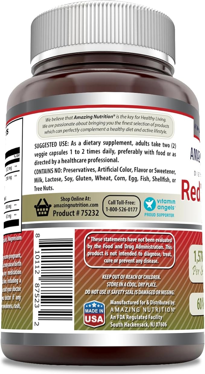 Amazing Formulas Red Yeast Rice Complex with CoQ10, Alpha Lipoic Acid & Milk Thistle Supplement |1570 Mg | 60 Veggie Capsules | Non-GMO | Gluten Free | Made in USA