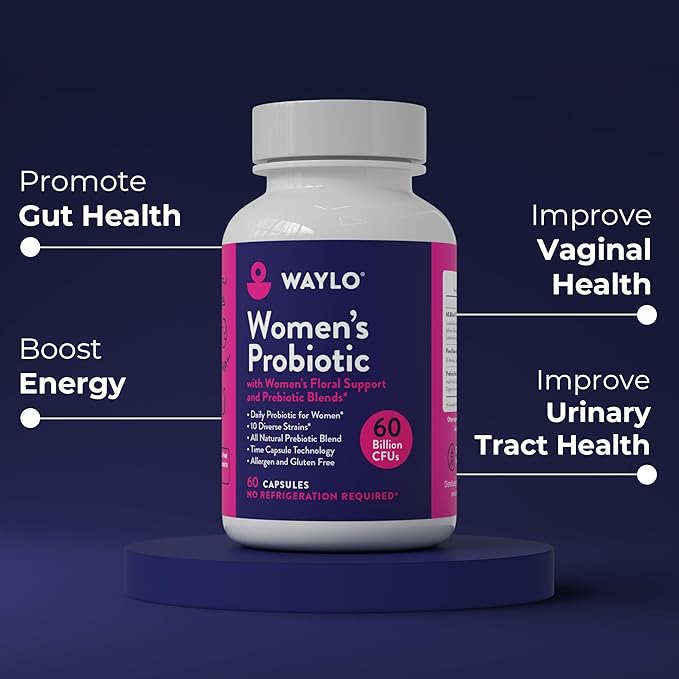 Waylo Probiotics for Women 60 Billion CFU – Tiny Easy-to-Swallow Capsules – 10 Strains + Prebiotics, Cranberry & D-Mannose – Gut, Vaginal Probiotics, pH & Immune Health, Vegan – 60 Caps