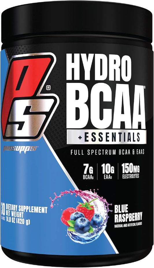 PROSUPPS HydroBCAA Essential Amino Acids Powder, Blue Raspberry - Workout Supplement with BCAA, EAAs & Electrolytes for Hydration & Recovery - Stimulant-Free, Soy & Gluten-Free - 30 Servings