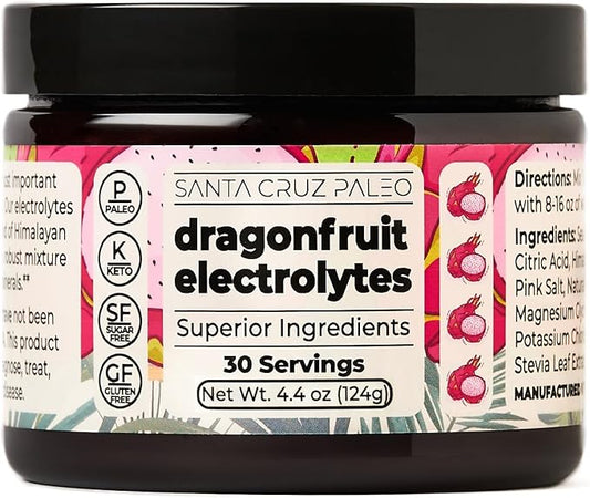 Santa Cruz Paleo Electrolyte Powder Dragonfruit with Himalayan & Sea Salt, Magnesium, Potassium, Sugar-Free, 30 Servings