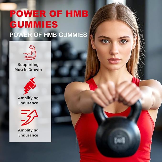HMB Gummies for Men Women: 1000mg Muscle Bone Support with Calcium HMB 1500mg L-Leucine 500mg L-Glutamine Sugar Free Non-GMO 60 Gummies