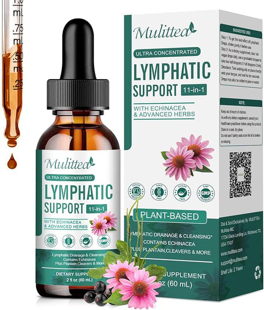 Lymphatic Drainage Drops-Vegan 11-in-1 Lymphatic Drainage Supplements-Lymph System Support with Echinacea, Cleavers,Elderberry-Detox Cleanse-Non-GMO -2 fl oz-60 Servings