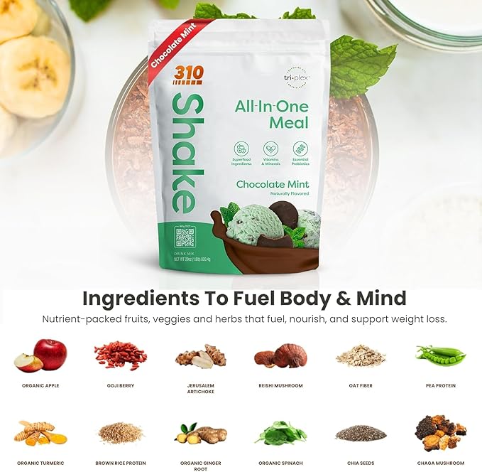 310 Nutrition All-In-One Meal Replacement Shake-Superfood Protein with Fiber, Probiotics & Adaptogens – Low Carb, Vegan, Keto & Paleo Friendly - 𝟮𝟴 𝗦𝗲𝗿𝘃𝗶𝗻𝗴𝘀 𝗖𝗵𝗼𝗰𝗼𝗹𝗮𝘁𝗲 𝗠𝗶𝗻𝘁