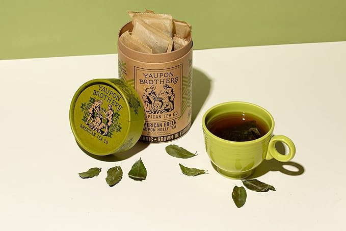 Yaupon Brothers American Green Yaupon Tea - 16 Eco-Friendly Organic Green Tea Bags Crafted from Antioxidant Rich Yaupon Organic Leaves - Caffeinated in Fiber Bags