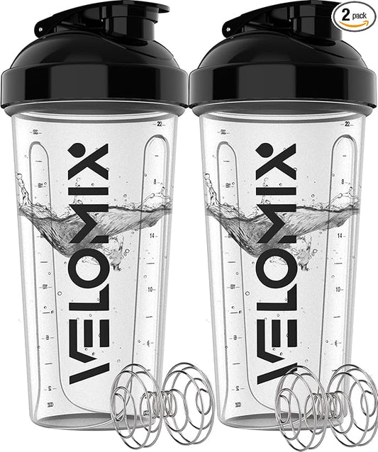 -2 Pack- 28 oz Protein Shaker Bottles for Protein Mixes - 2x Wire Whisk | Leak Proof Shaker Cups for Protein Shakes | Protein Shaker Bottle Pack | Shakers for Protein Shakes - 2xTransparent