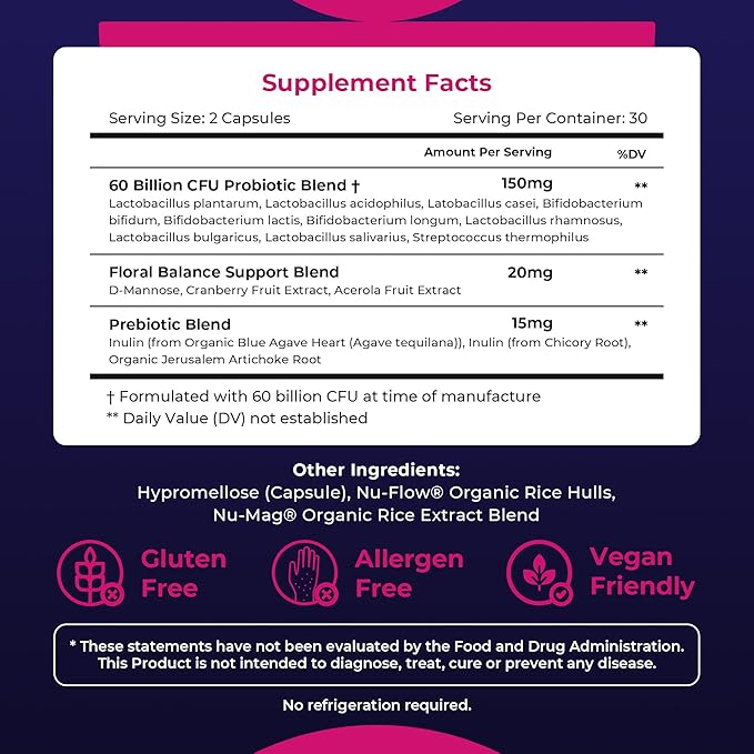 Waylo Probiotics for Women 60 Billion CFU – Tiny Easy-to-Swallow Capsules – 10 Strains + Prebiotics, Cranberry & D-Mannose – Gut, Vaginal Probiotics, pH & Immune Health, Vegan – 60 Caps
